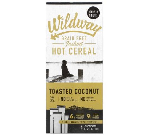 Wildway, Grain Free Instant Hot Cereal, Toasted Coconut, 4 Packets, 1.75 oz ( 50 g) Each