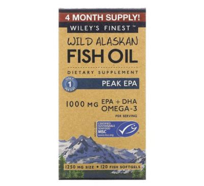 Wiley's Finest, Peak EPA, жир дикої риби Аляски, 1250 мг, 120 капсул
