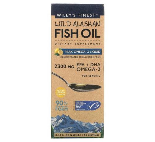 Wiley's Finest, Wild Alaskan Fish Oil, Peak Omega-3 Liquid, Natural Lemon , 8.45 fl oz (250 ml)