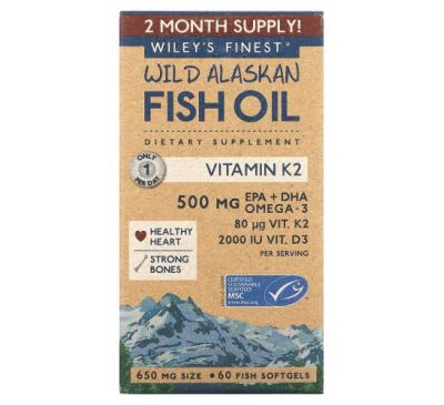Wiley's Finest, Wild Alaskan Fish Oil, Vitamin K2, 60 Fish Oil Softgels