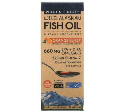 Wiley's Finest, риб’ячий жир із дикої аляскинської риби, апельсин, 250 мл (8,45 рідк. унції)