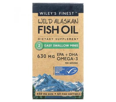 Wiley's Finest, жир дикої аляскінської риби, мінікапсули, які легко ковтати, 315 мг, 60 капсул
