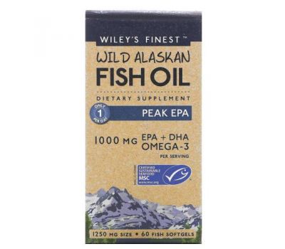Wiley's Finest, жир дикої риби Аляски, максимальний вміст ЕПК, 1000 мг, 60 риб’ячих капсул