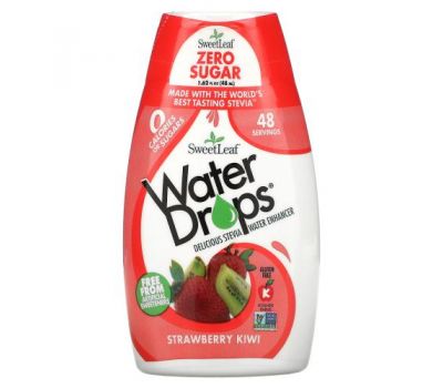 Wisdom Natural, SweetLeaf, Water Drops, Delicious Stevia Water Enhancer, Strawberry Kiwi, 1.62 fl oz (48 ml)