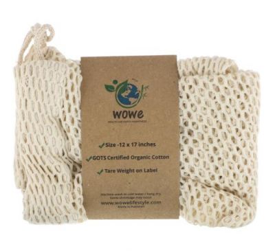 Wowe, Сетчатый пакет из сертифицированного органического хлопка, 1 пакет, 12 x 17 дюймов