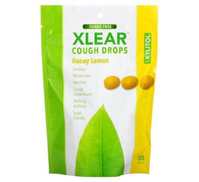 Xlear, Cough Drops with Xylitol, Sugar Free, Honey Lemon, 30 Drops