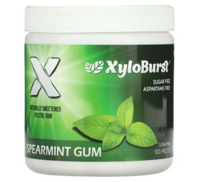 Xyloburst, Xylitol Chewing Gum, Spearmint, 5.29 oz (150 g), 100 Pieces