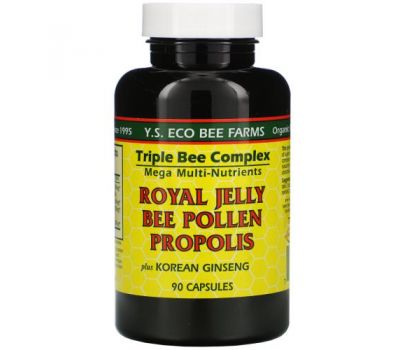 Y.S. Eco Bee Farms, Royal Jelly, Bee Pollen, Propolis, Plus Korean Ginseng, 90 Capsules
