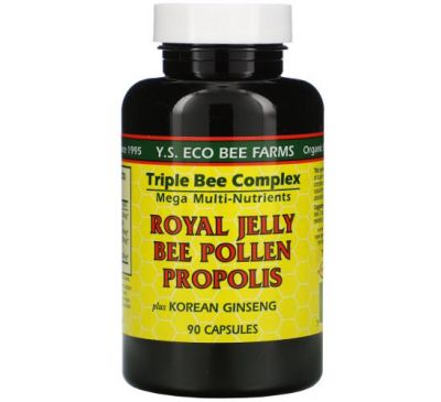 Y.S. Eco Bee Farms, Royal Jelly, Bee Pollen, Propolis, Plus Korean Ginseng, 90 Capsules