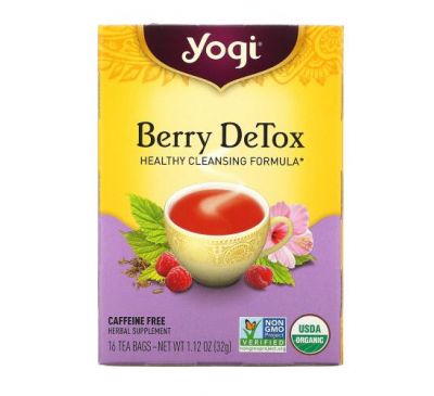 Yogi Tea, Berry DeTox, чай без кофеїну, 16 чайних пакетиків, 32 г (1,12 унції)