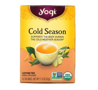 Yogi Tea, Cold Season, Caffeine Free, 16 Tea Bags, 1.12 oz (32 g)