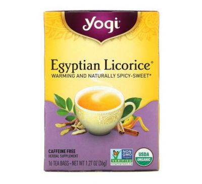 Yogi Tea, Egyptian Licorice (Египетская лакрица), без кофеина, 16 чайных пакетиков, 36 г (1,27 унции)