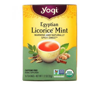 Yogi Tea, Egyptian Licorice Mint, Caffeine Free, 16 Tea Bags, 1.12 oz (32 g)