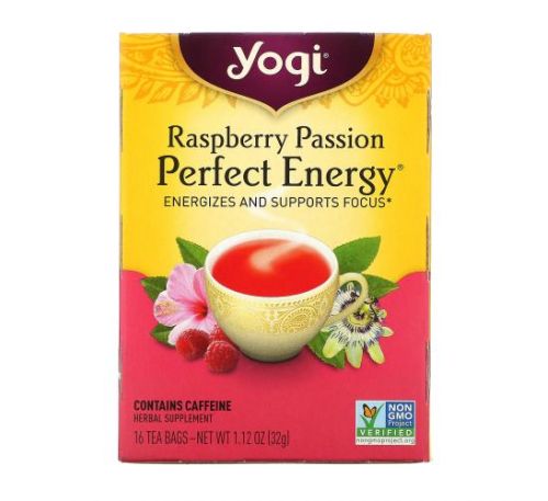 Yogi Tea, Perfect Energy, чай з малиною, 16 чайних пакетиків, 32 г (1,12 унції)