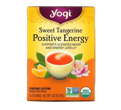 Yogi Tea, Positive Energy, солодкий мандарин, 16 чайних пакетиків, 29 г (1,02 унції)