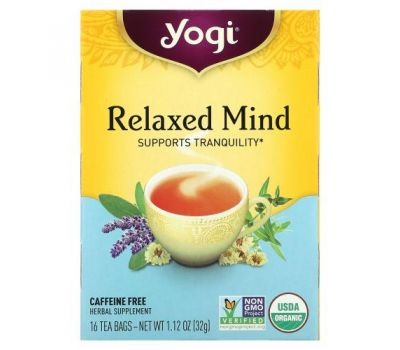 Yogi Tea, Relaxed Mind, чай без кофеїну, 16 чайних пакетиків, 32 г (1,12 унції)