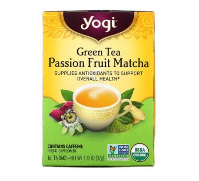 Yogi Tea, зеленый чай, матча с маракуйей, 16 чайных пакетиков, 32 г (1,12 унции)