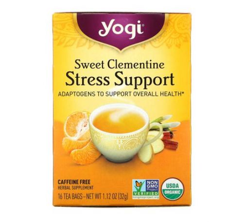 Yogi Tea, підтримка при стресі, солодкий клементин, без кофеїну, 16 чайних пакетиків, 32 г (1,12 унції)