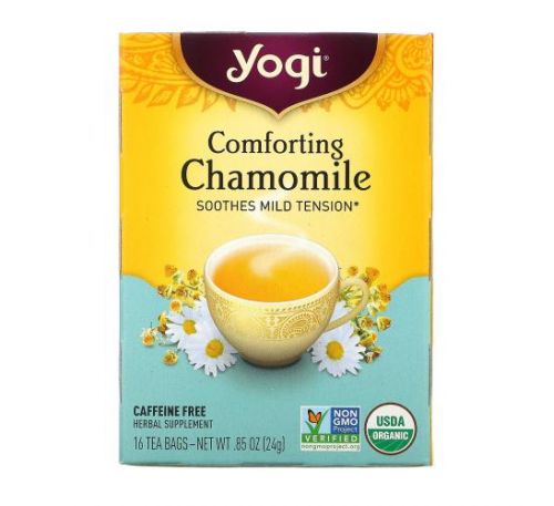 Yogi Tea, заспокійлива ромашка, без кофеїну, 16 чайних пакетиків, 24 г (0,85 унції)