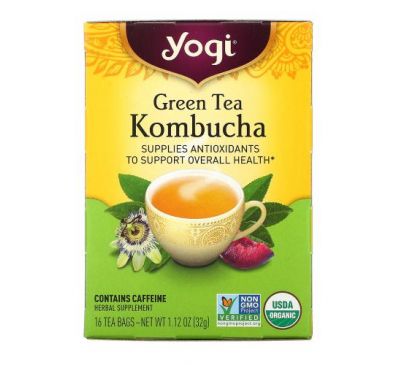 Yogi Tea, зелений чай комбуча, 16 чайних пакетиків, 32 г (1,12 унції)
