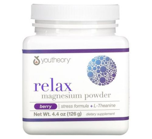Youtheory, Relax, Magnesium Powder, Stress Formula + L-Theanine, Berry, 4.4 oz (126 g)
