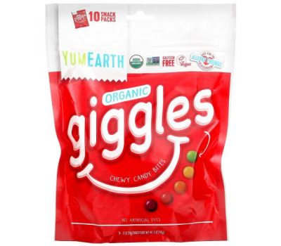 YumEarth, Organic Giggles, жевательные конфеты, 10 упаковок, по 14 г (0,5 унции)