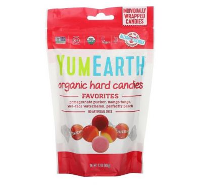 YumEarth, Органічні льодяники зі смаком улюблених фруктів, 93,6 г (3,3 унції)