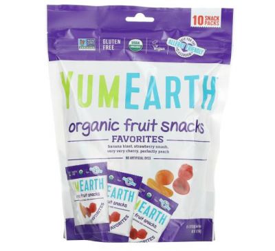 YumEarth, органічні фруктові закуски, оригінальний смак, 10 упаковок по 19,8 г (0,7 унції)