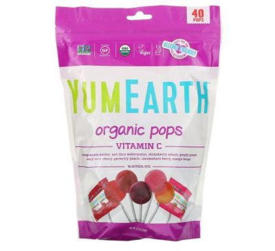 YumEarth, органические леденцы, витамин C, ассорти, 40 леденцов, 241 г (8,5 унции)