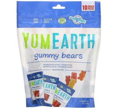 YumEarth, жувальні ведмедики, різні смаки, 10 пакетиків по 19,8 г (0,7 унції)