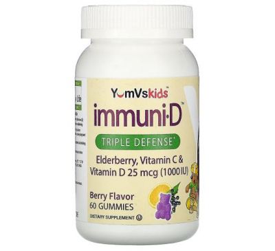 YumV's, бузина, витамины C и D, тройная защита, ягодный вкус, 25 мкг (1000 МЕ), 60 жевательных мармеладок