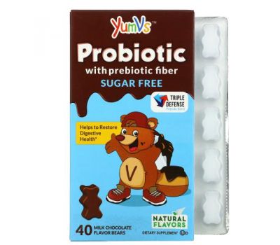 YumV's, Probiotic with Prebiotic Fiber, Milk Chocolate, Sugar-Free, 40 Bears
