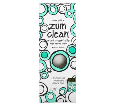 ZUM, Zum Clean, Wool Dryer Balls with Aroma Blend, Sea Salt, 4 Pieces