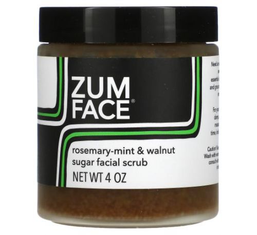 ZUM, Zum Face, Facial Scrub, Rosemary-Mint & Walnut Sugar, 4 oz