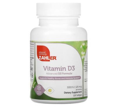 Zahler, вітамін D3, покращена формула вітаміну D3, 125 мкг (5000 МО), 120 капсул