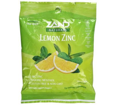 Zand, Naturals, Lemon Zinc, Lemon Mint, 15 Throat Lozenges