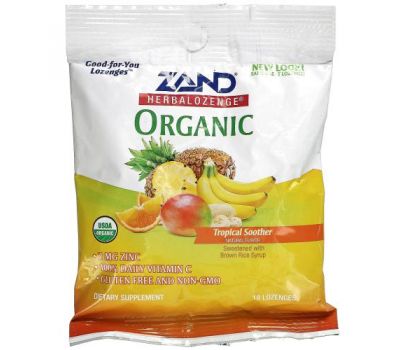 Zand, Organic Herbalozenge, органічні льодяники на основі трав, тропічні фрукти, з пом’якшувальною дією, 18 льодяників