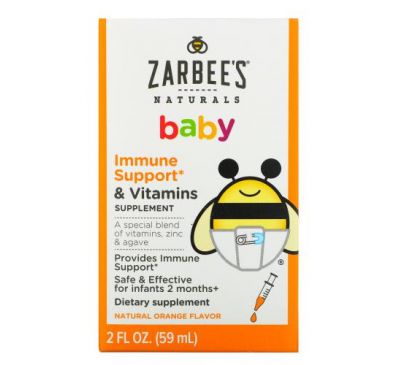 Zarbee's, Детская добавка с витаминами для укрепления иммунитета, с натуральным апельсиновым вкусом, 59 мл (2 жидк. унции)