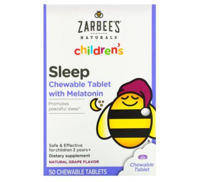 Zarbee's, дитячий засіб для покращення сну з мелатоніном, натуральний виноград, для дітей від 3 років, 50 жувальних таблеток