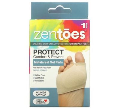ZenToes, Metatarsal Gel Pads, For Ball of Foot Pain, One Size Fits Most, 1 Pair