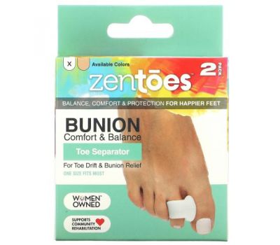 ZenToes, Toe Separator, Bunion Comfort & Balance, универсальный размер, 2 шт. В упаковке