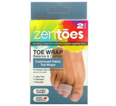 ZenToes, Toe Wrap Balance & Comfort, мягкие тканевые бинты, 2 шт. В упаковке