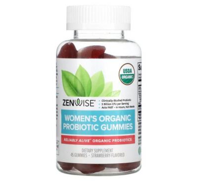Zenwise Health, Women's Organic Probiotic Gummies, Strawberry, 45 Gummies