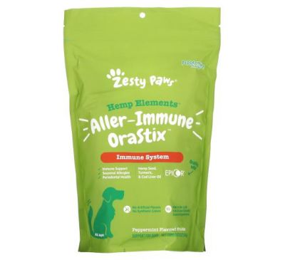 Zesty Paws, Hemp Elements, Aller-Immune NutraStix For Dogs, All Ages, Peppermint, 12 oz (340 g)