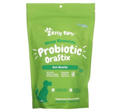 Zesty Paws, Hemp Elements, Probiotic NutraStix For Dogs, All Ages, Peppermint, 12 oz (340 g)