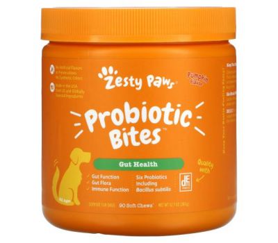 Zesty Paws, Probiotic Bites for Dogs, Digestion, All Ages, Pumpkin Flavor, 90 Soft Chews