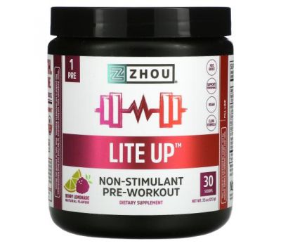 Zhou Nutrition, Lite Up, Non-Stimulant Pre-Workout, Berry Lemonade, 7.5 oz (213 g)