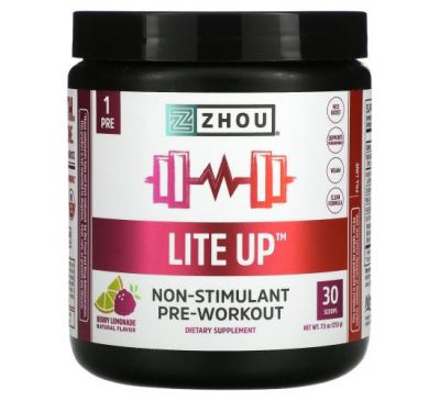 Zhou Nutrition, Lite Up, предтренировочный комплекс без стимуляторов, ягодный лимонад, 213 г (7,5 унции)