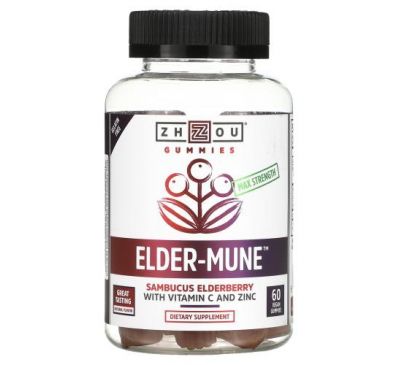 Zhou Nutrition, Max Strength Elder-Mune, Sambucus Elderberry, 60 Vegan Gummies