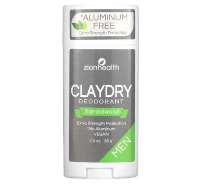Zion Health, Мужской дезодорант ClayDry, сандал, 80 г (2,8 унции)